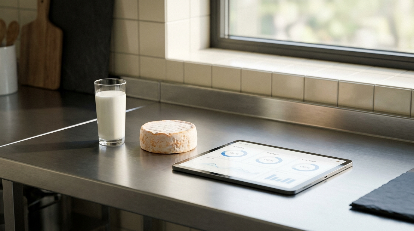 Lait local, fromage et tableau de bord numérique dans un atelier de transformation